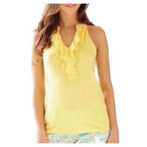 Lilly Pulitzer Size XS Cleo Ruffle V-Neck Tank Top Yellow